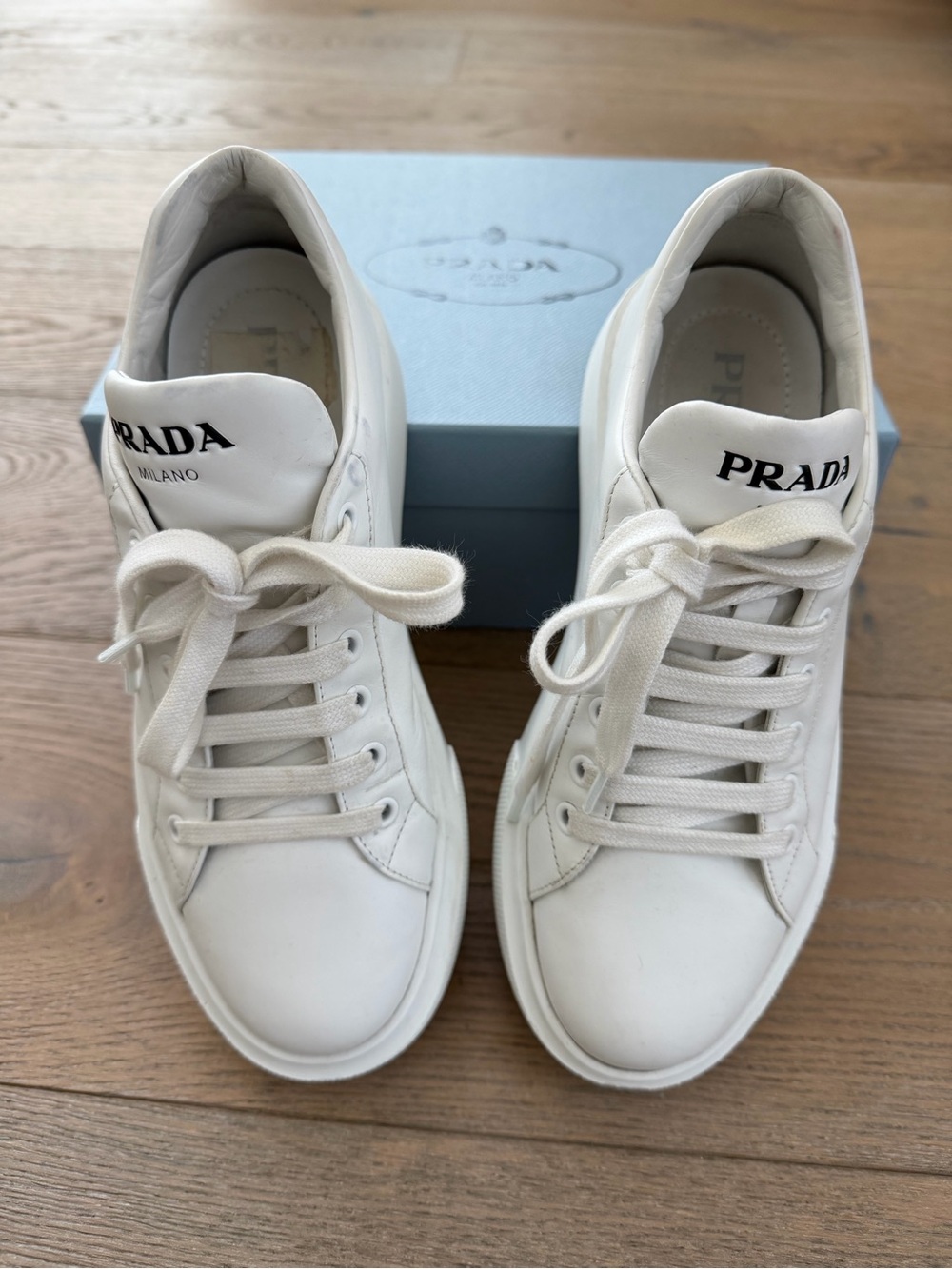 Prada Bianco Leather Low-Top Sneakers